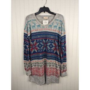 Jady K Womens Long Sleeve Winter Print Pullover Long Sleeve Sweater Dress Size S